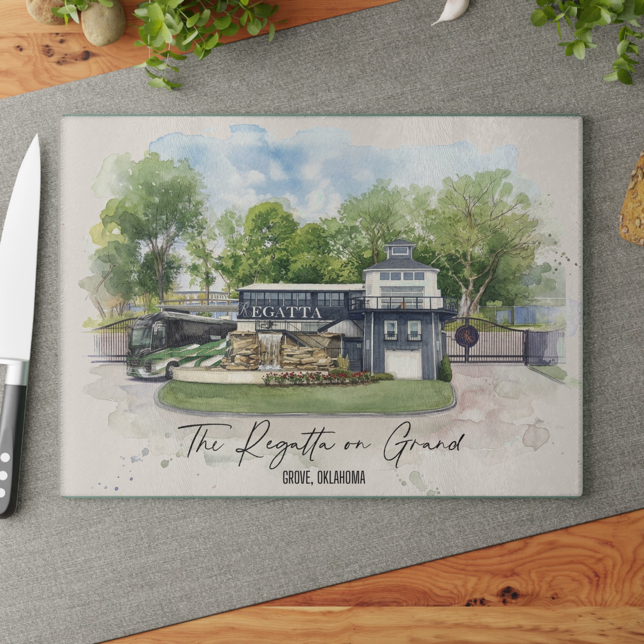 The Regatta on Grand Watercolor Glass Cutting Board