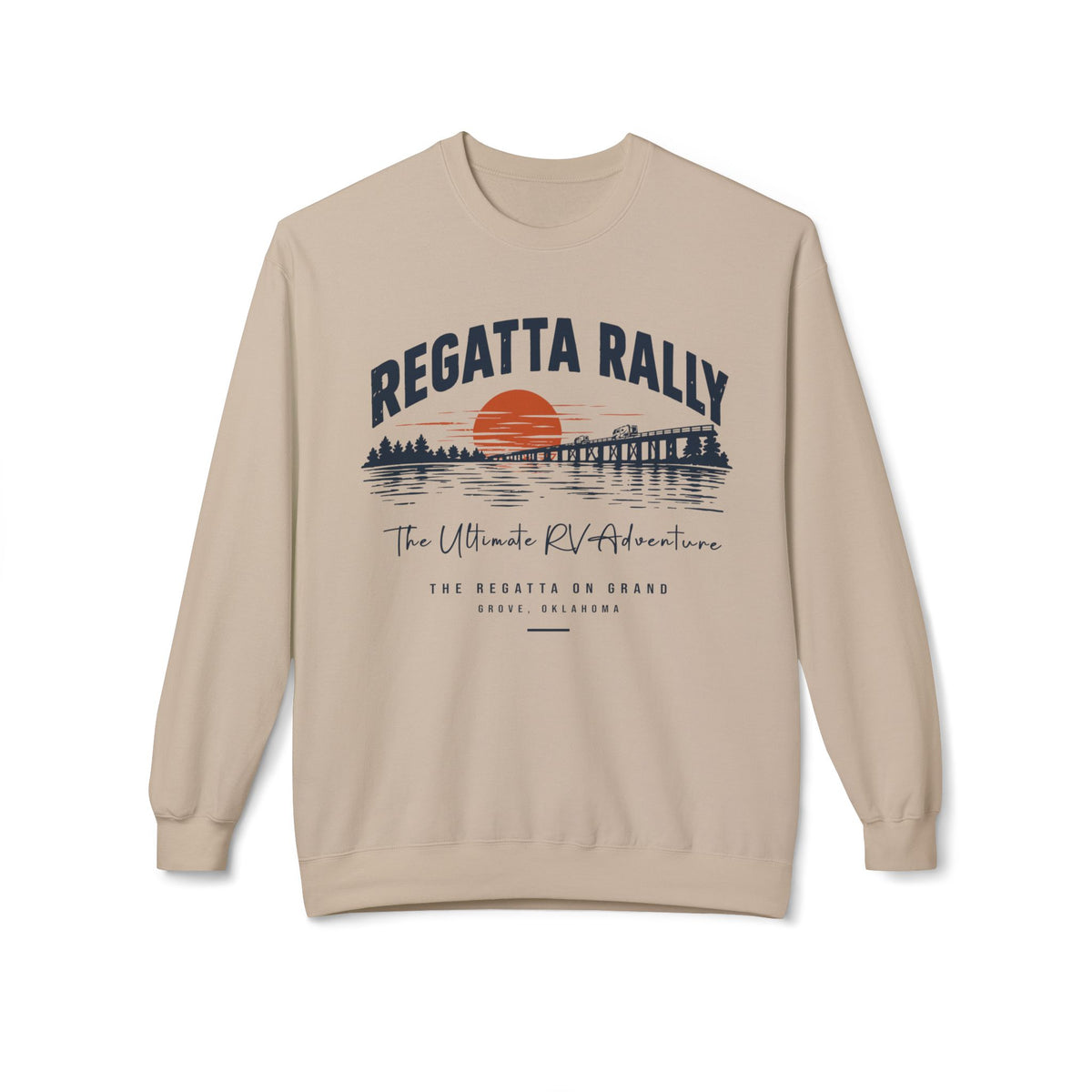 Regatta Rally Crewneck Sweatshirt — Scenic Sunset Waterfront RV Adventure