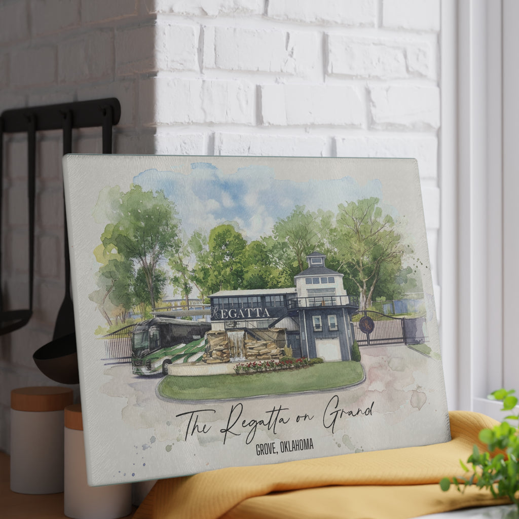 The Regatta on Grand Watercolor Glass Cutting Board