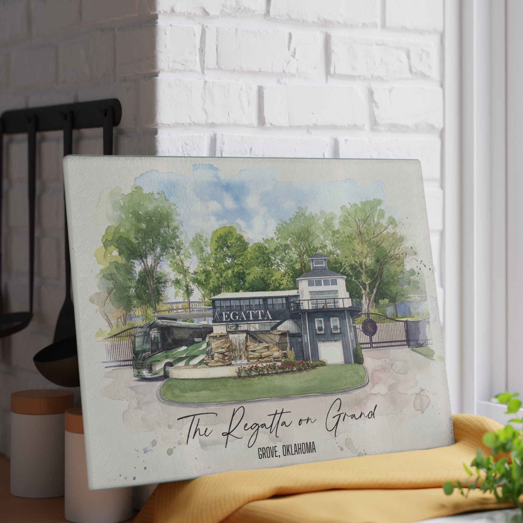 The Regatta on Grand Watercolor Glass Cutting Board