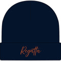 Regatta Cuff Beanie — Navy Knit Winter Hat with Script Embroidery