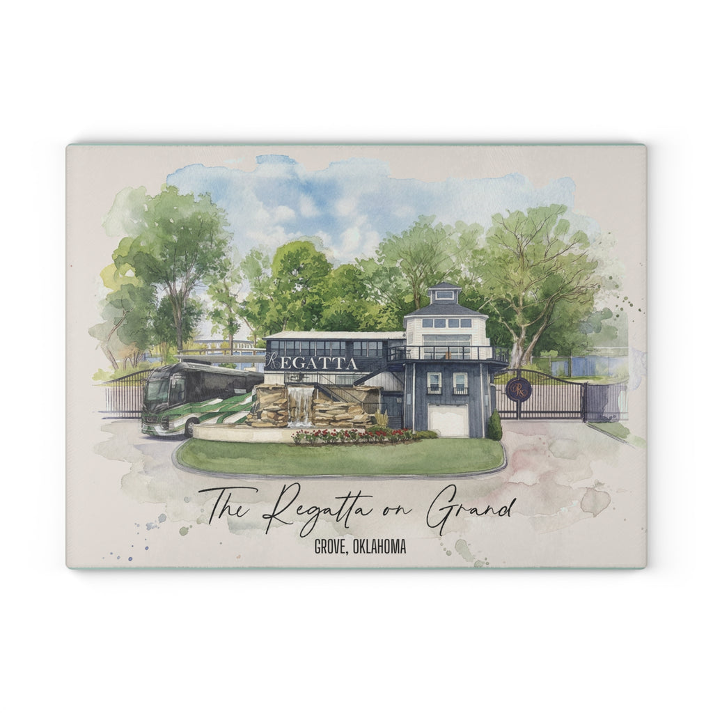 The Regatta on Grand Watercolor Glass Cutting Board