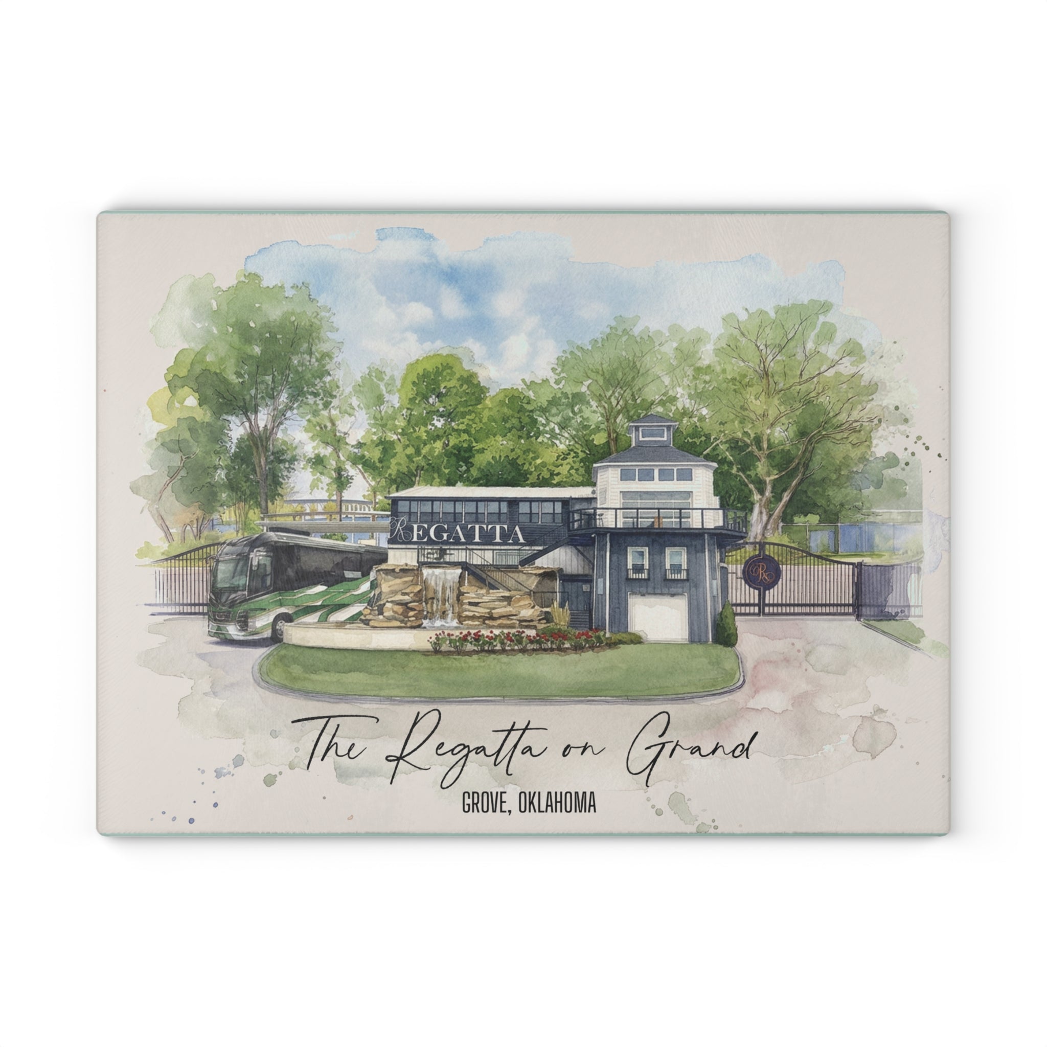 The Regatta on Grand Watercolor Glass Cutting Board