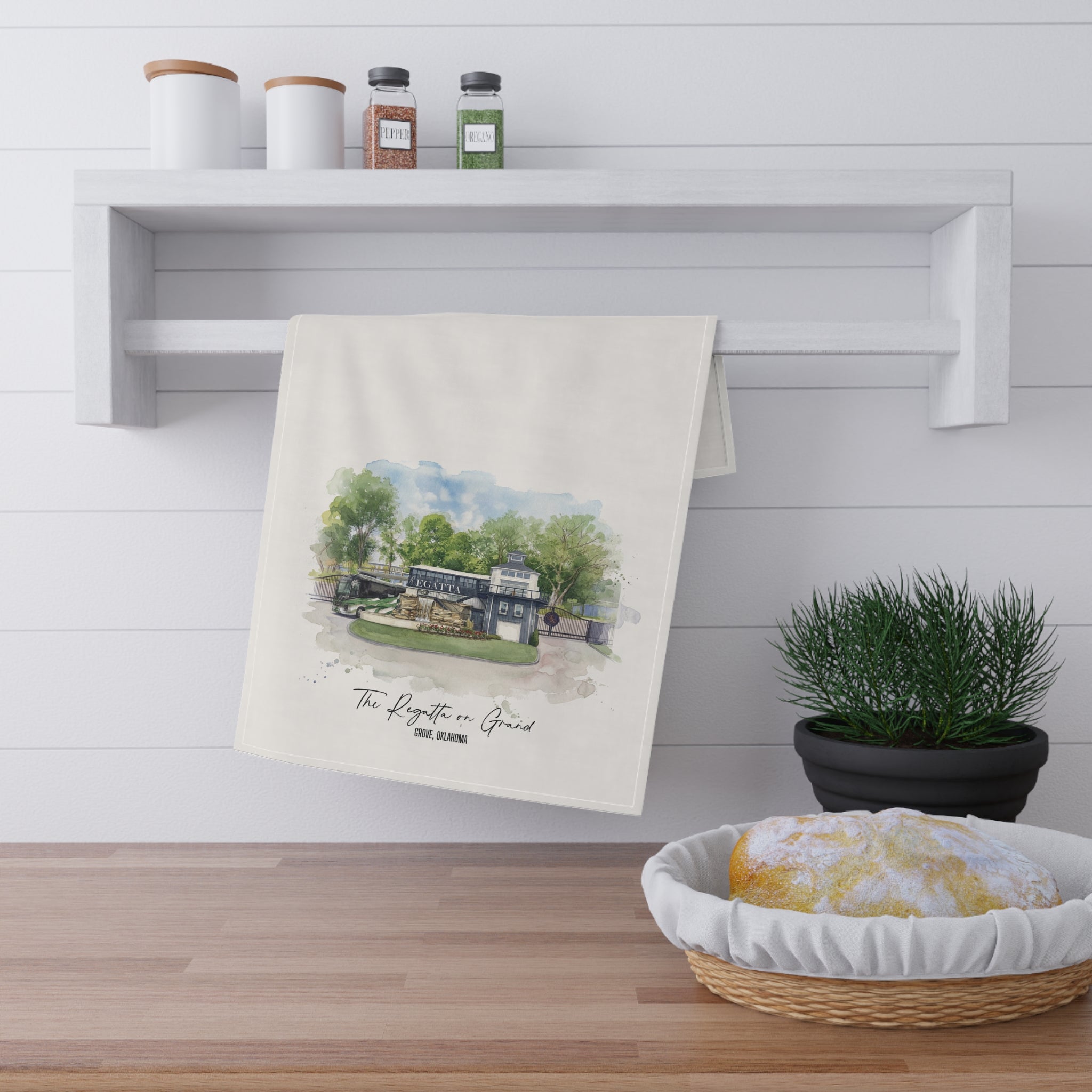 The Regatta on Grand Watercolor Tea Towel